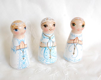 First Communion Girl Wooden Peg Doll - Custom - Made to Order - Saint Anne Studio