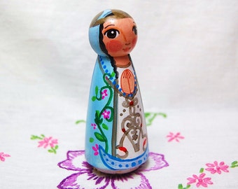 Our Lady of Lujan - Blessed Mother Wooden Doll - Catholic Saint Doll - Made to order