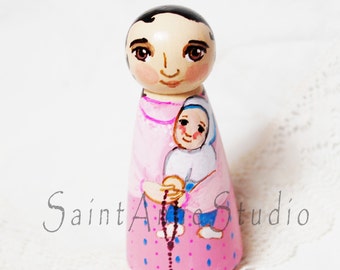 St Gianna Beretta Molla Catholic Saint Toy - Wooden Doll  - Made to Order