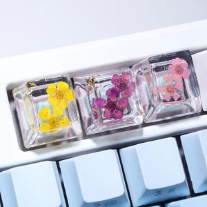Real Dried Flowers Keycap Set Transparent Artisan SA Keycaps for Mechanical Keyboards Natural Feel Gift for Her Feminine Gaming Keyboard Cap
