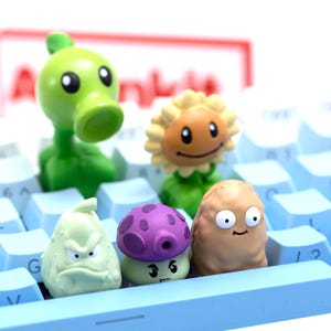 Cute Garden Defender Custom Artisan Keycap Set with Handmade 5 Funny Plant Warrior Characters ABS Resin Cherry MX Mechanical Keyboard Gift