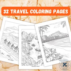 32 Travel Coloring Pages | World Landmarks, Nature & Cities | Vacation Activity | Gift for Travel Lovers | Instant Download