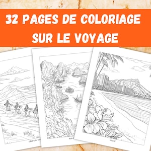 32 Pages de Coloriage Sur le Voyage | Monuments, Paysages & Villes du Monde Entier | Cadeau idéal pour Voyageurs | Téléchargement Immédiat
