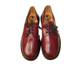 Vintage 1980s Utility by Na Na Dr Martens Air Cushion Soles 3 Eyelet Red Ox Blood Leather Shoes Made in England Fits Womens US Size 6