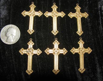 6 Pcs Gothic Cross Brass Jewelry Pendant Six Pieces 1 1/2 Inches Tall x 1 Inch Wide Cross Jewelry DIY Necklace Pendant Stamping Findings