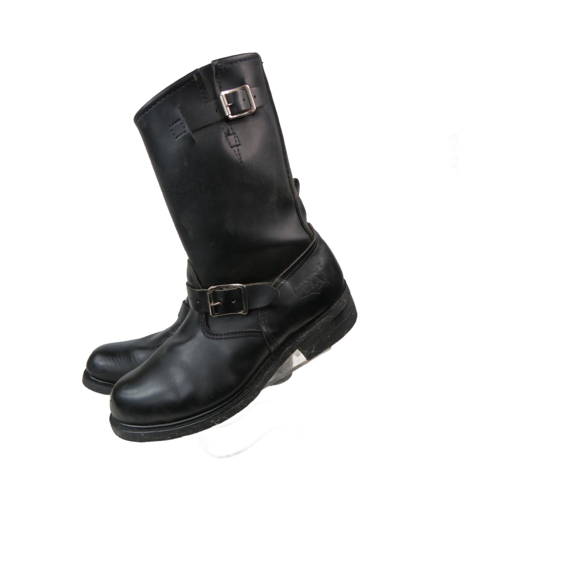 靴 Y2K black engineer boots 90s/y2k Gripfast Steel Toe Buckle Engineer Boots *made in