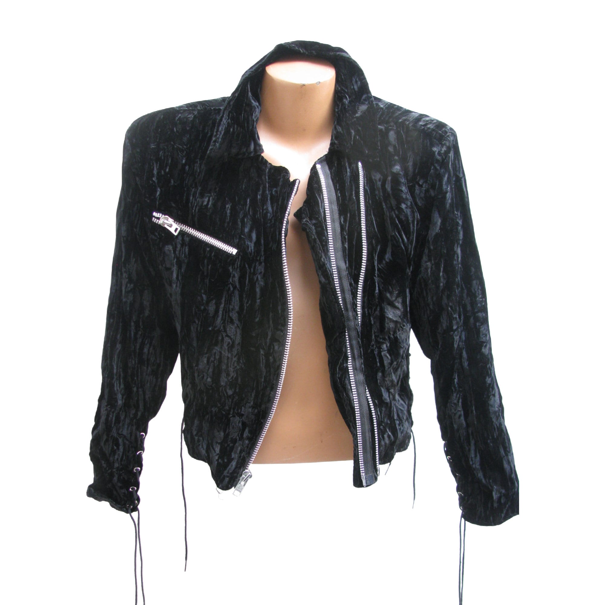 Vintage 1980s Lip Service Los Angeles Mens Black Crushed Velvet Dual Zipper Motorcycle Jacket With Side Laces Fits a Mens Size Large Etsy Australia