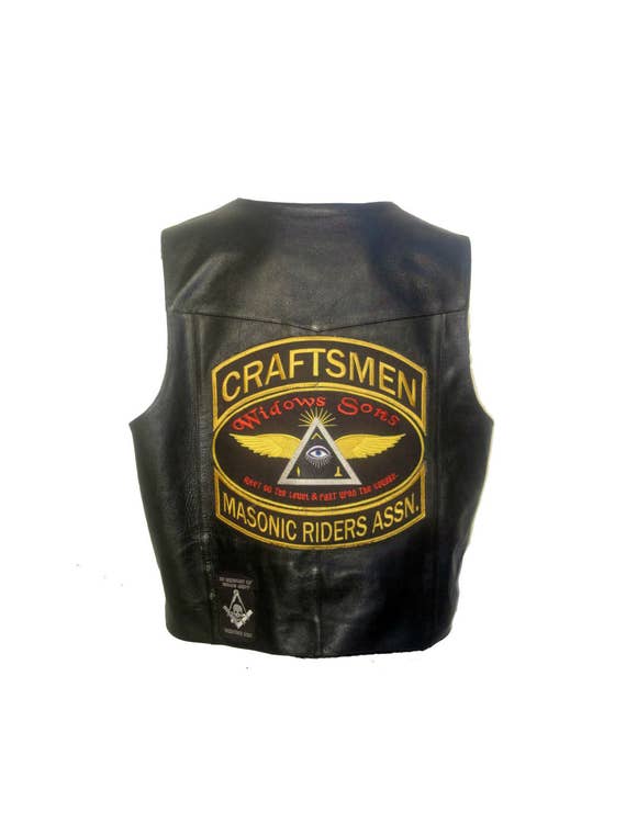 Mens Biker Vest Vintage Black Leather Masonic Mot… - image 7