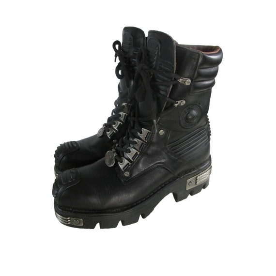 New Rock Reactor Mens Cybergoth Black Leather Lace up Combat Boots