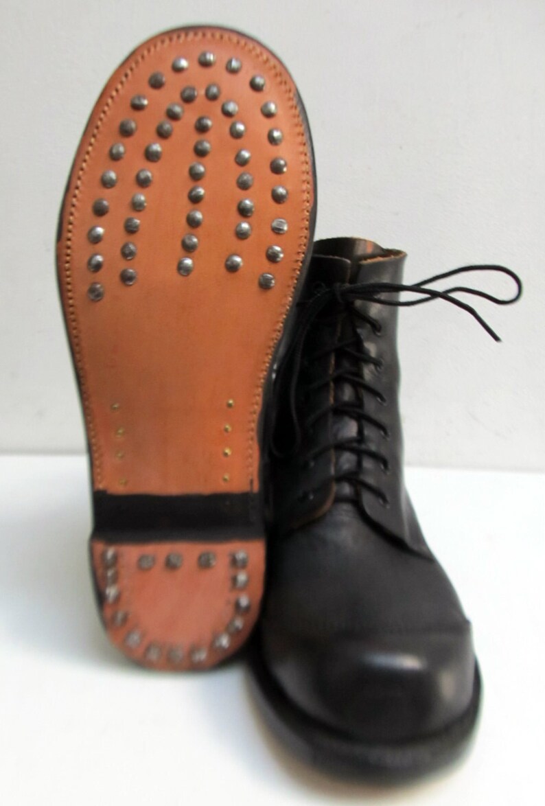 Vintage Hobnail Boots Made in USA Mens Black Leather Ankle Etsy