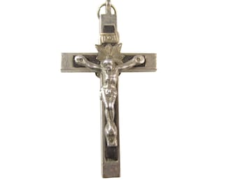 Momento Mori  Cross Crucifix  Ebony Wood and Silver 2 1/2 Inches Tall Cross