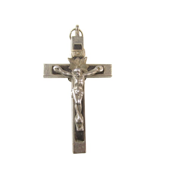 Momento Mori  Cross Crucifix  Ebony Wood and Silve