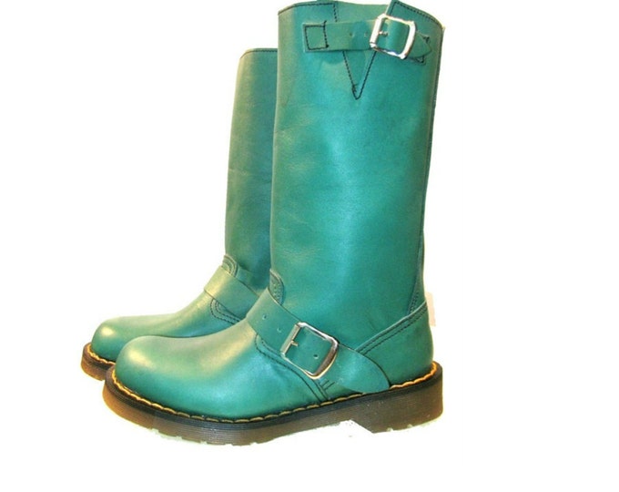 Dr Martens Motorcycle Boots From England Vintage Mens Green Leather Doc