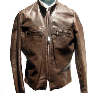 Vintage Mens 1960s Brooks Brown Leather Cafe Racer Motorcycle Jacket ...