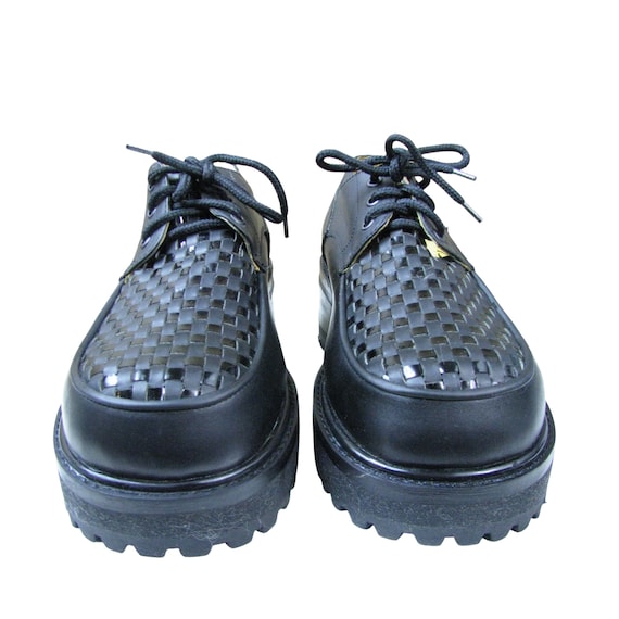 Vintage 1990s GBX Mens Black on Black Leather Lace up Weave Top Rockabilly Swing Platform Shoes Made in Mexico Mens Size 9 1 2 Etsy