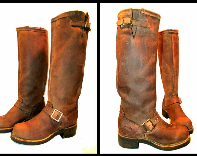 Vintage Antique Brown Leather BOOTS Knee High Engineer