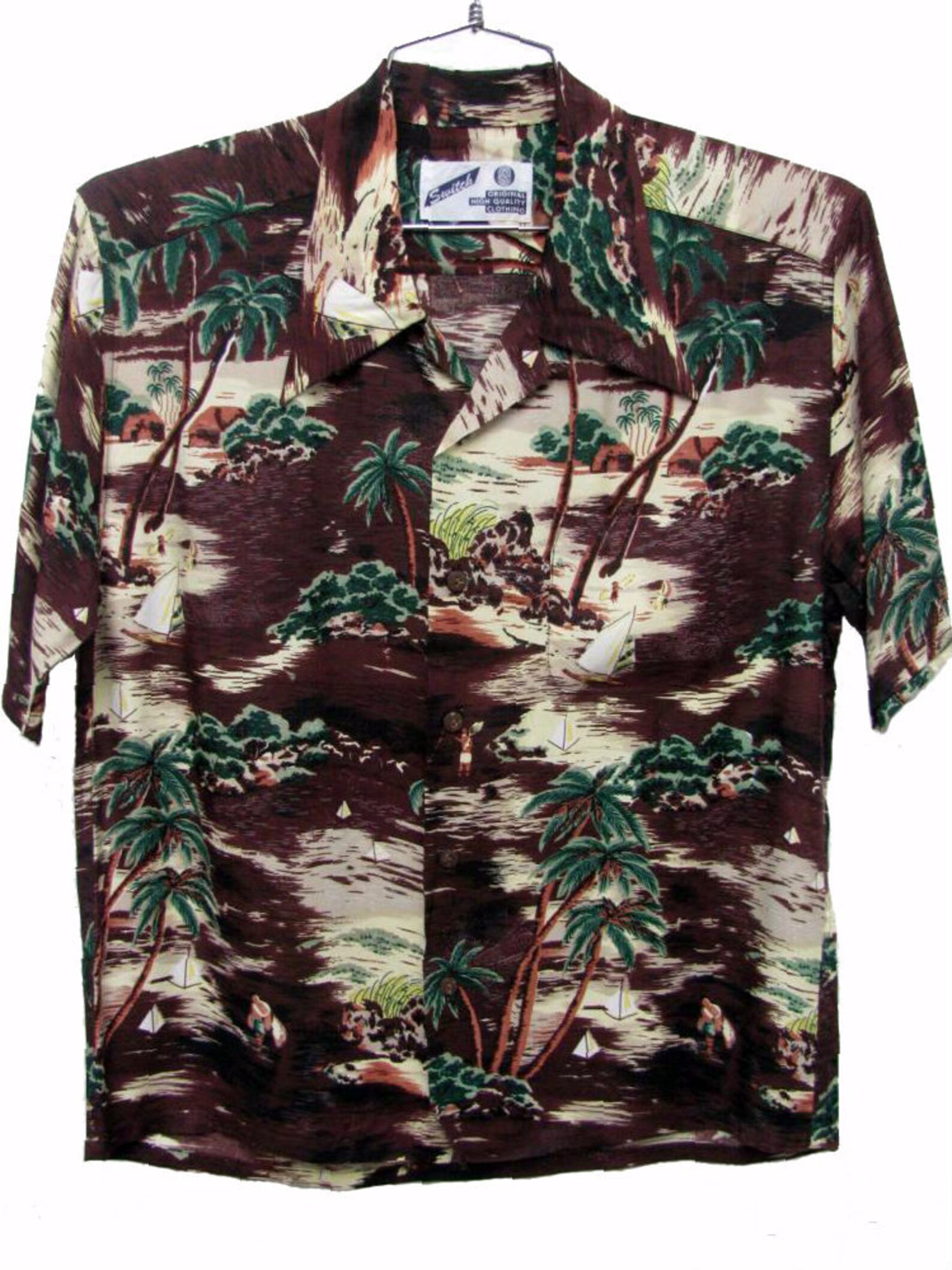 Mens Vintage Rayon Hawaiian Shirt With Coconut Buttons Etsy