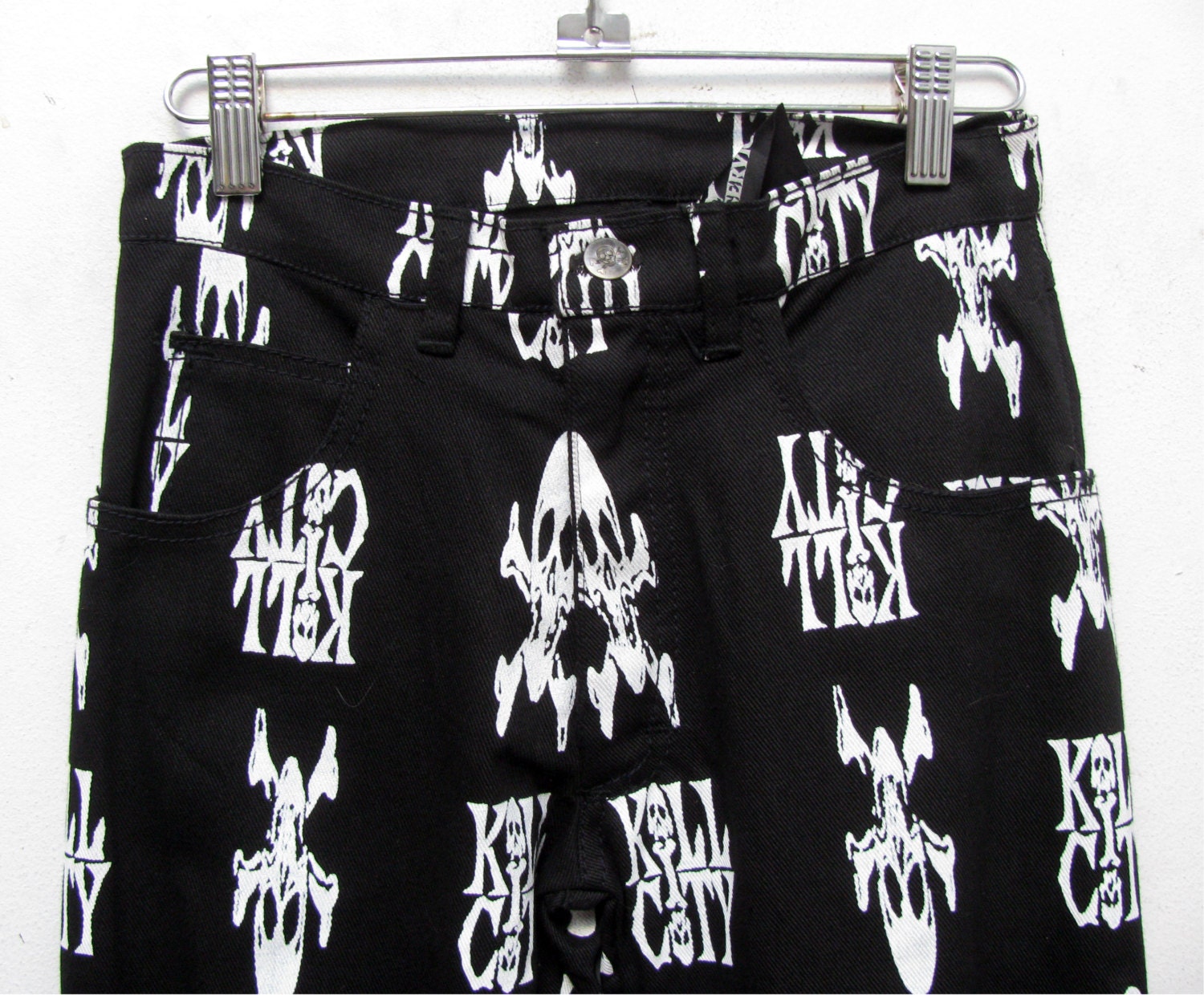 Vintage Lip Service Jeans Mens Black and White Kill City Skull Etsy