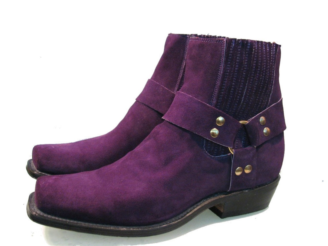 Men's Purple Suede Ankle High Harness Boots size 9 Etsy