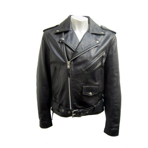 Black Leather Motorcycle Jacket Vintage Mens FMC Side Lace Biker Jckt Mns US Size 40