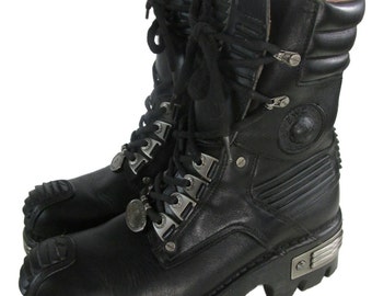New Rock Reactor Mens Cybergoth Black Leather Lace up Combat Boots