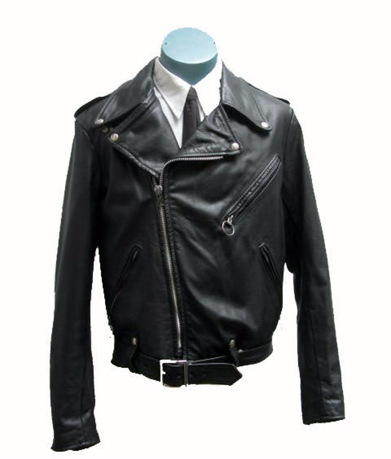 Black Leather Motorcycle Jacket Vintage Mens Brooks Sportswear Traditional Biker Us Size 40 Or Large Made In Usa