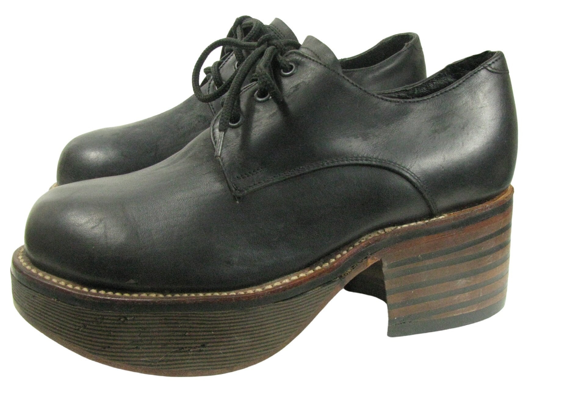Nana Wooden Bottom Platforms Shoes Vintage Womens Black Nana Wooden Bottom Platforms Shoes Vintage Womens Black