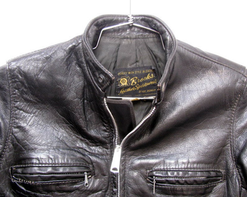 Vintage Brooks Motorcycle Jacket Mens Black Leather Cafe Racer Etsy
