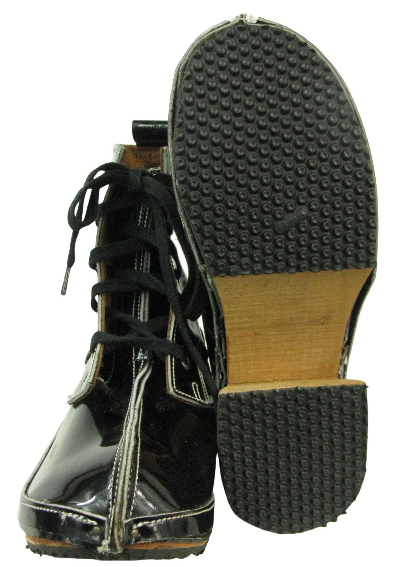 George Cox Women s John Fluevog Patent Leather Derby Wooden Clog Boots