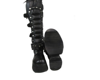 Mens Muro Platform Boots Vintage Black Leather Cyber