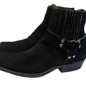 Vintage NaNa Harness Boots Mens Black Suede Ankle High Motorcycle Boots Mns Size 13