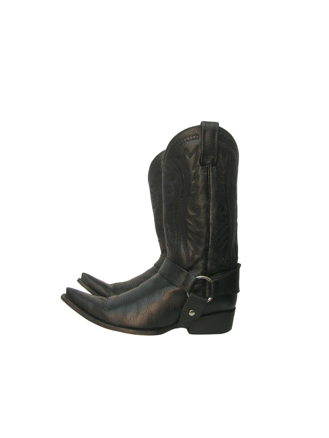 Hombre Forastero All Black Leather Up Pointy Toe Western Cowboy