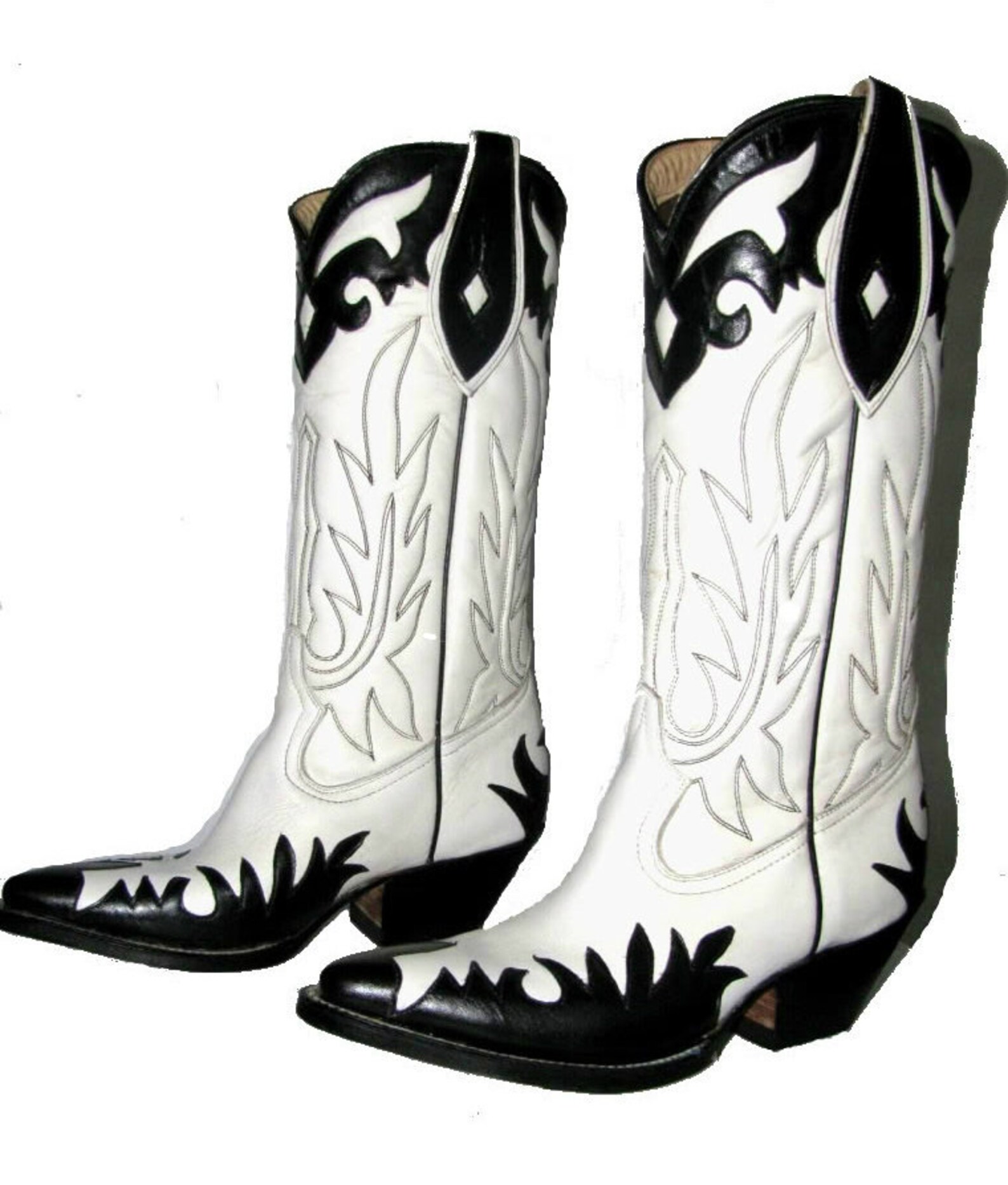 Vintage Cowboy Boots Mens White With Black Trim Rancho Loco Etsy