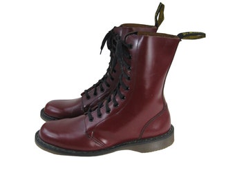 Vintage NaNa Doc Martens Boots Wms US Size 9 Red Leather 10 Eyelet DMs Dr Martens Air Cushion Soles Boots Made In England