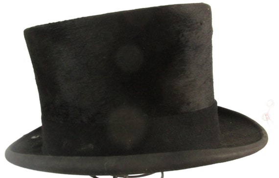 Vintage 1910 Beaver Fur Top Hat Antique Men's Loc… - image 9