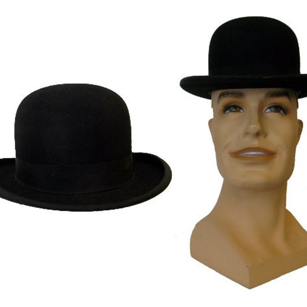 Vintage 1930s Mens Frank Schoble & Co. Black Wool Felt Derby Bowler Hat with Grosgrain Ribbon Hatband Marked Size 6 3/4 or Size Small