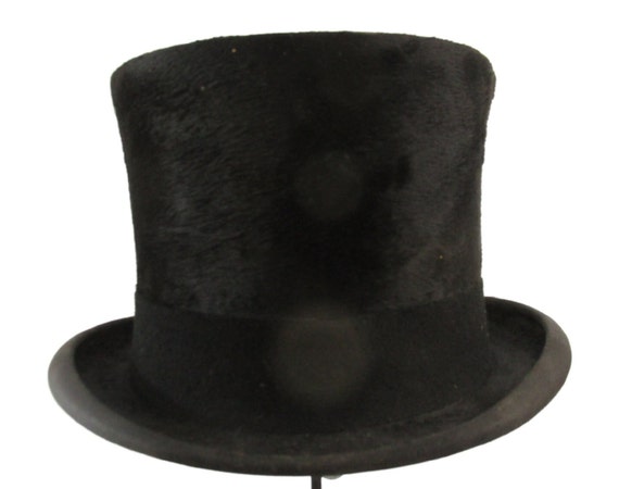 Vintage 1910 Beaver Fur Top Hat Antique Men's Loc… - image 6