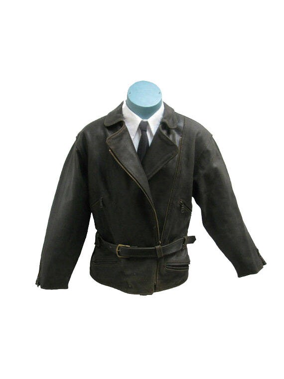 Vintage Mens Brown Leather Belted Euro Style Motorcycle Leather 