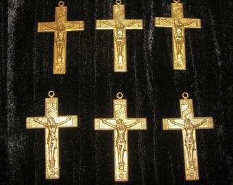 6 Pcs Crucifix Jewelry Stampings 6 Pieces Vintage Raw Unfinished Brass Religious Cross Pendant DIY Jewelry Making Supply Findings