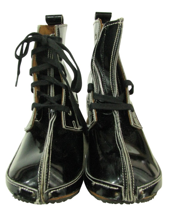 Vintage 1980s John Fluevog Black Patent Leather Derby Wooden Vintage 1980s John Fluevog Black Patent Leather Derby Wooden
