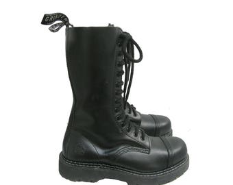 14 Eye Steel Toe Grinders Boots Black Leather Goodyear Welt