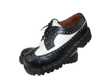 Gripfast Brogue Made In England Mens Black and White Leather Steel toe Wingtip marked UK 4 will Fit a Womens US Size 6