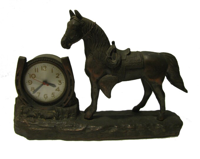 Lucky Horseshoe Cowboy Clock 1950s Vintage Western Horse Electric