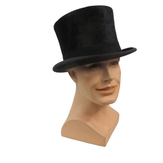 Vintage 1910 Beaver Fur Top Hat Antique Men's Loc… - image 1