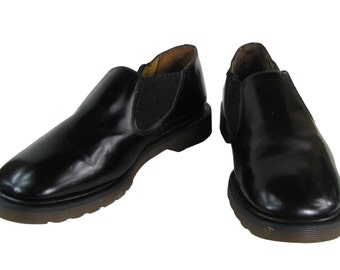 Vintage 1980s John Fluevog with Dr Martens Air Cushion Soles Mens Black Leather Slip on Chelsea Shoes Made in England Fits Mens US Size 10