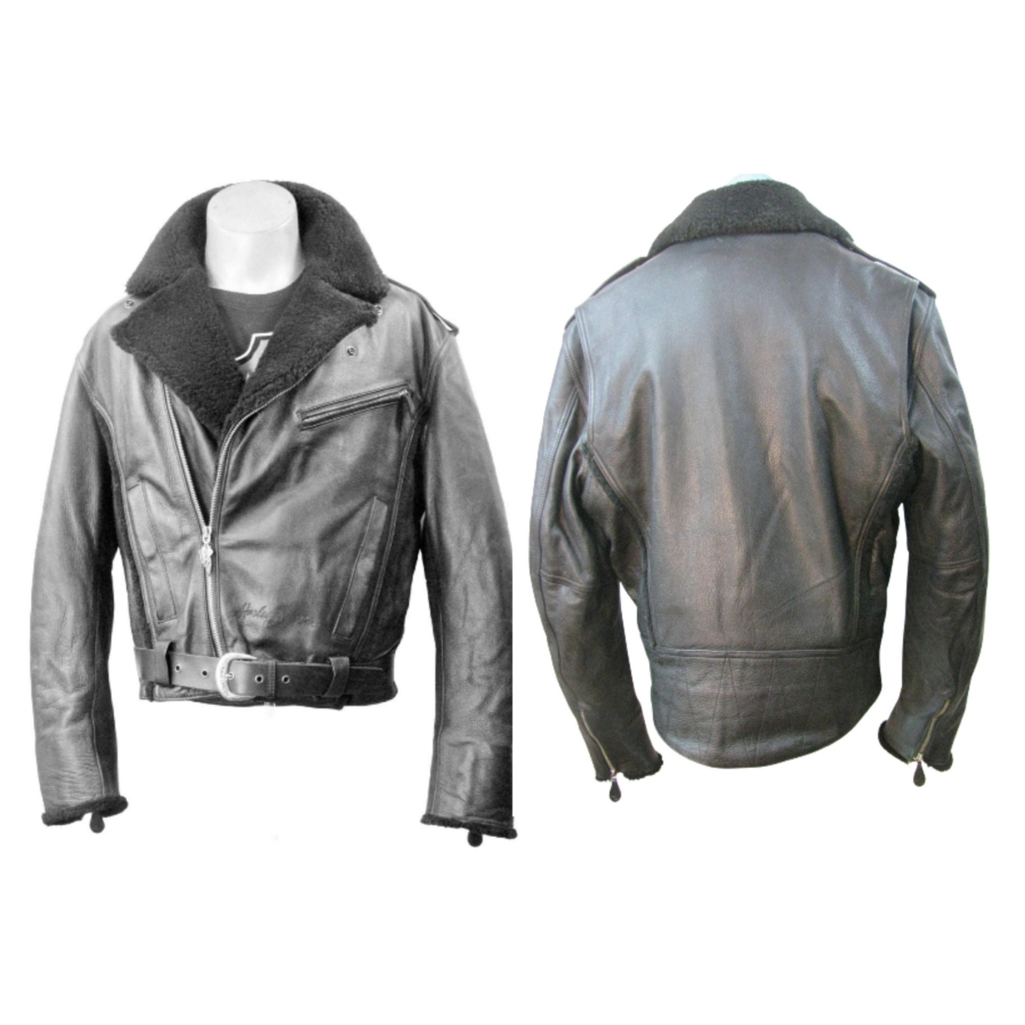 Mens Harley Davidson Motor Cycle Black Leather Jacket with Faux Fur Collar and Lining Will Fit Mens Size Large or Sz 42 Harley Biker Jacket