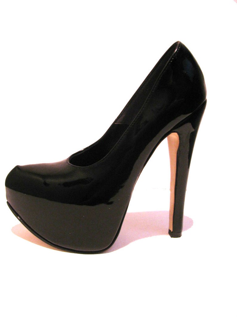 Vintage High Heels 1980s Else Anita Black Patent Leather Erte Pumps Wms US Size 8 image 5