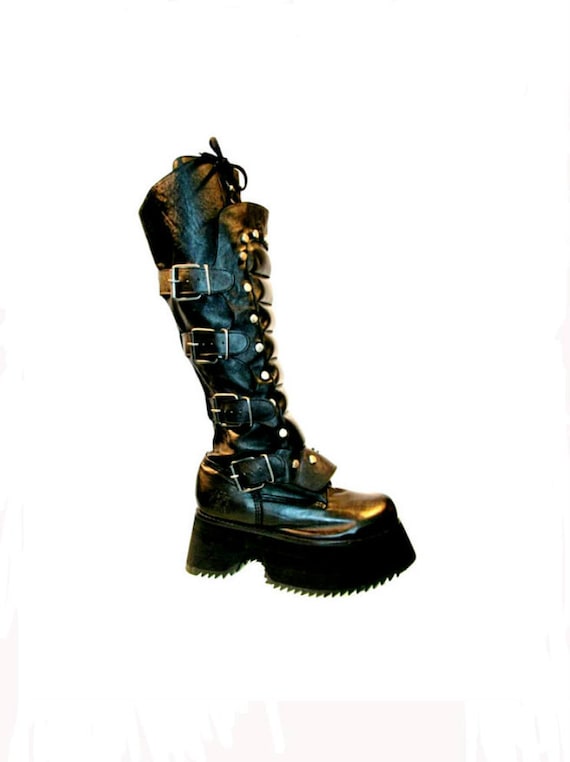 Mens Muro Platform Boots Vintage Black Leather Cyber
