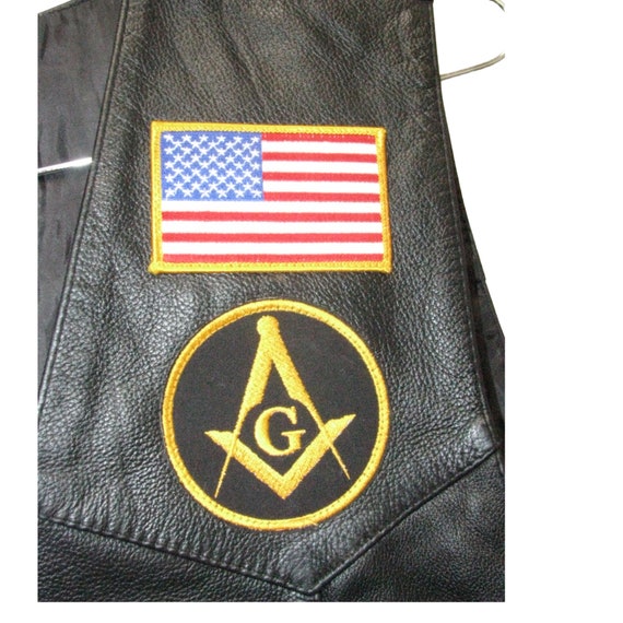 Mens Biker Vest Vintage Black Leather Masonic Mot… - image 4