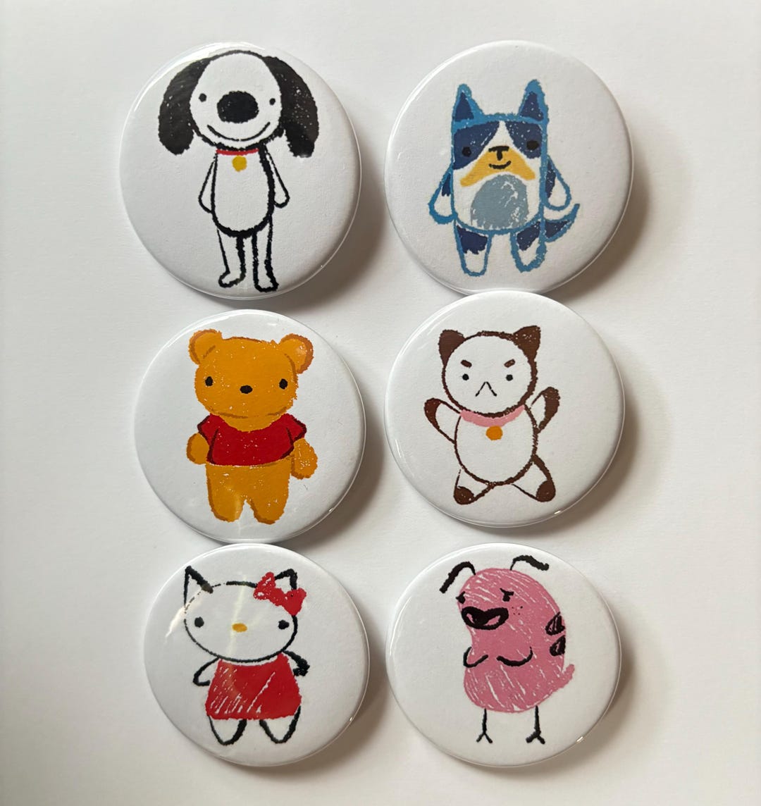 Various Character Button Pins - Etsy